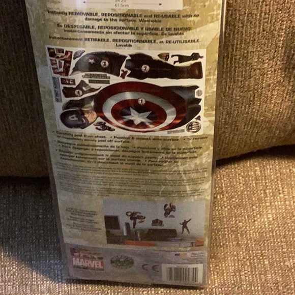 Captain America peel & stick wall decals. 4 adhesive precut reusable. - Picture 3 of 6